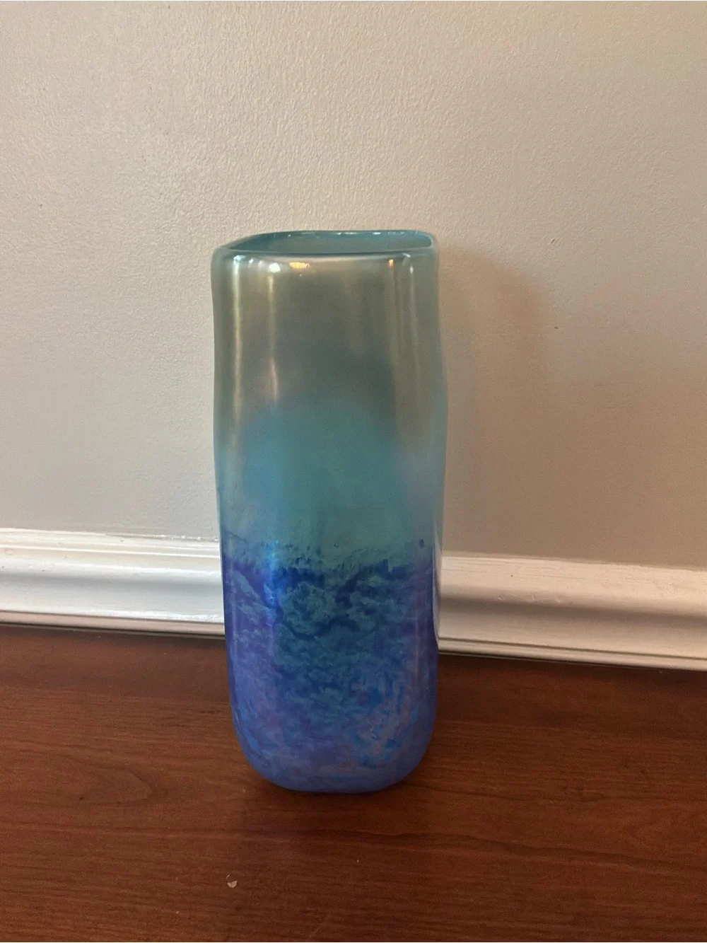 9” Teleflora Contemporary Glass sky Blue  Turquoise Aqua Rectangle vase
